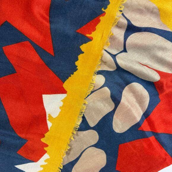 Pretty Persuasions Modern Geometric Print Scarf Yellow Red Blue 36x72 Wrap - Picture 4 of 6